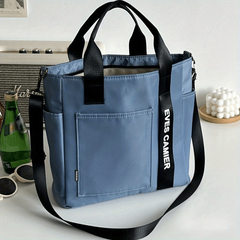Colorblock Tote Canvas Bag Large Capacity Shoulder Bag For School