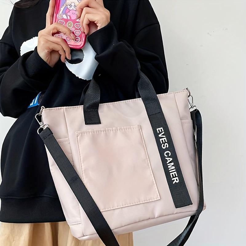 Colorblock Tote Canvas Bag Large Capacity Shoulder Bag For School
