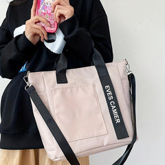 Colorblock Tote Canvas Bag Large Capacity Shoulder Bag For School