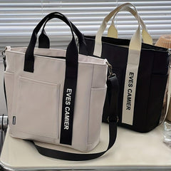 Colorblock Tote Canvas Bag Large Capacity Shoulder Bag For School
