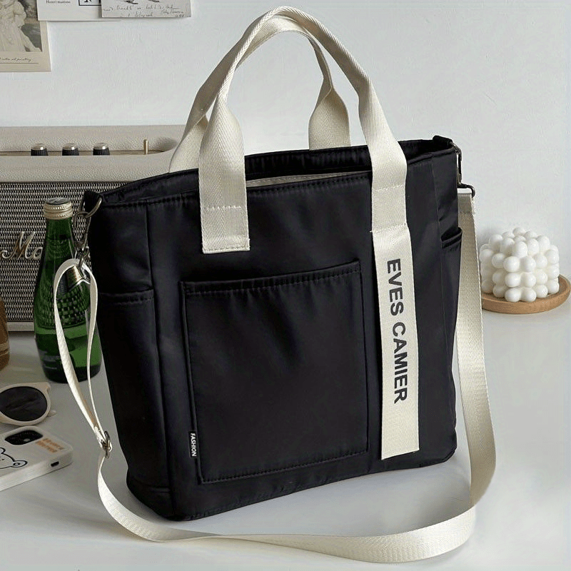 Colorblock Tote Canvas Bag Large Capacity Shoulder Bag For School
