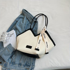 Large Capacity Colorblock Tote Bag with Scarf