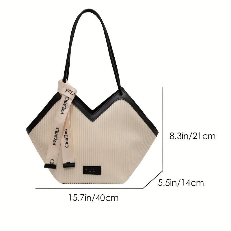 Large Capacity Colorblock Tote Bag with Scarf