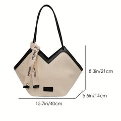 Large Capacity Colorblock Tote Bag with Scarf