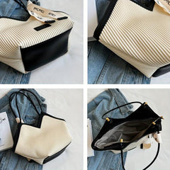 Large Capacity Colorblock Tote Bag with Scarf
