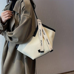 Large Capacity Colorblock Tote Bag with Scarf