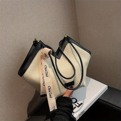 Large Capacity Colorblock Tote Bag with Scarf