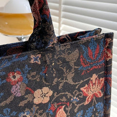 Vintage Tote Bag Floral Pattern Satchel Large Capacity Shoulder Bag