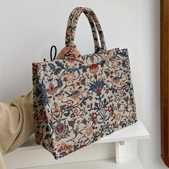 Vintage Tote Bag Floral Pattern Satchel Large Capacity Shoulder Bag