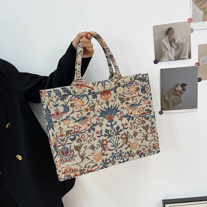 Vintage Tote Bag Floral Pattern Satchel Large Capacity Shoulder Bag