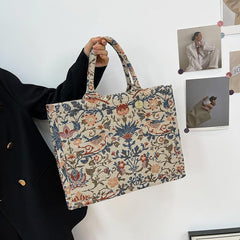 Vintage Tote Bag Floral Pattern Satchel Large Capacity Shoulder Bag