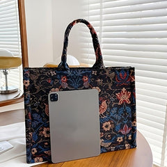 Vintage Tote Bag Floral Pattern Satchel Large Capacity Shoulder Bag