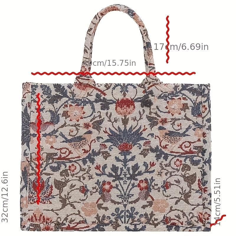 Vintage Tote Bag Floral Pattern Satchel Large Capacity Shoulder Bag