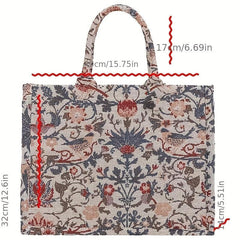 Vintage Tote Bag Floral Pattern Satchel Large Capacity Shoulder Bag