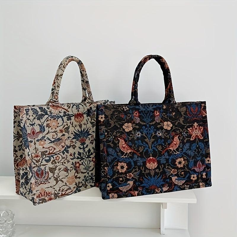 Vintage Tote Bag Floral Pattern Satchel Large Capacity Shoulder Bag