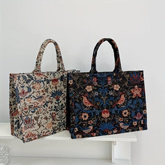 Vintage Tote Bag Floral Pattern Satchel Large Capacity Shoulder Bag