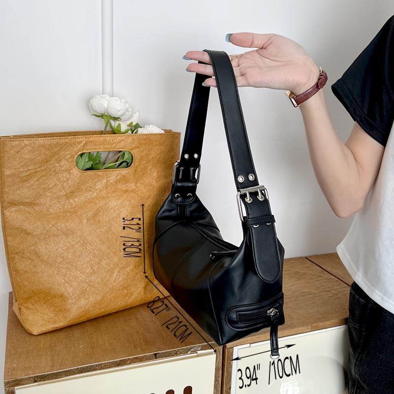Faux Leather Shoulder Bag Underarm Zipper Satchel