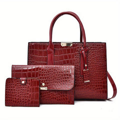 Women's Croc Embossed Tote Bag Set