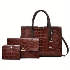 Women's Croc Embossed Tote Bag Set