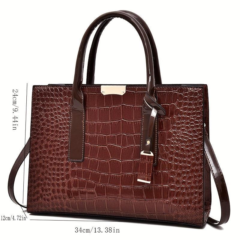 Women's Croc Embossed Tote Bag Set