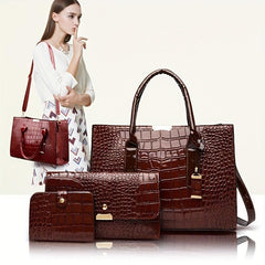 Women's Croc Embossed Tote Bag Set