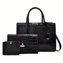 Women's Croc Embossed Tote Bag Set