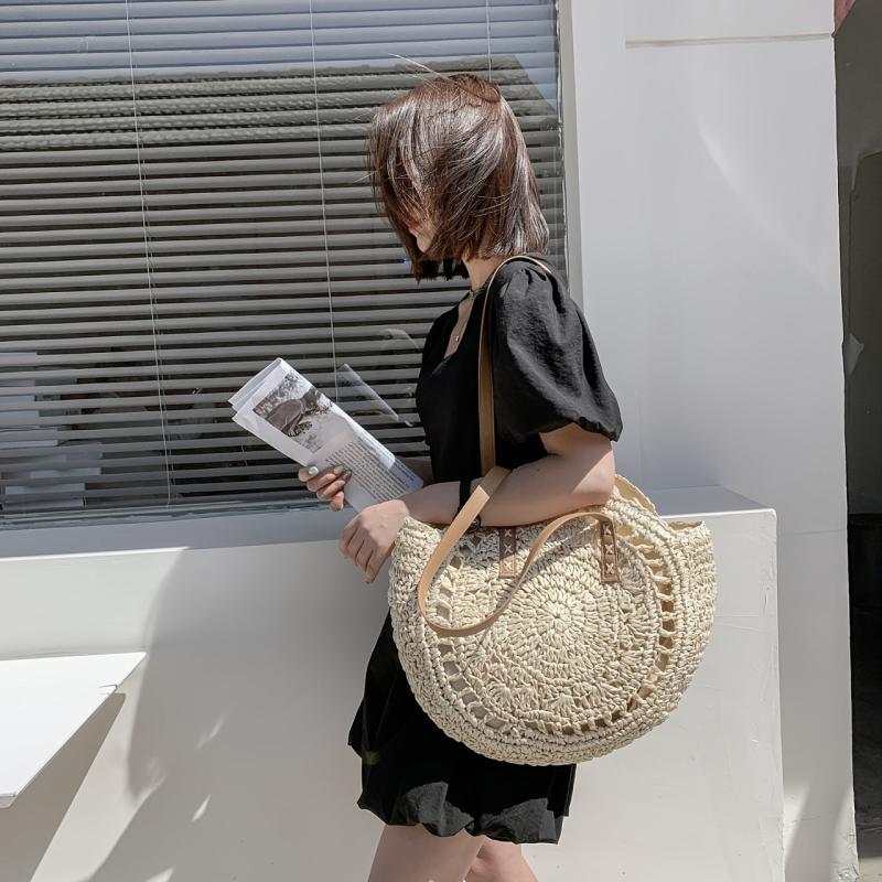 Women's Straw Tote Bag Stylish Shoulder Bag Large Capacity