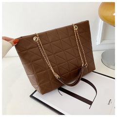 Plaid Faux Leather Tote Bag with Golden Chain Straps