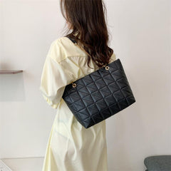 Plaid Faux Leather Tote Bag with Golden Chain Straps