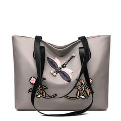 Flower Print & Dragonfly Tote Bag Stylish Women's Handbag Work Bag