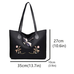Flower Print & Dragonfly Tote Bag Stylish Women's Handbag Work Bag