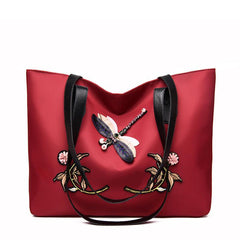 Flower Print & Dragonfly Tote Bag Stylish Women's Handbag Work Bag