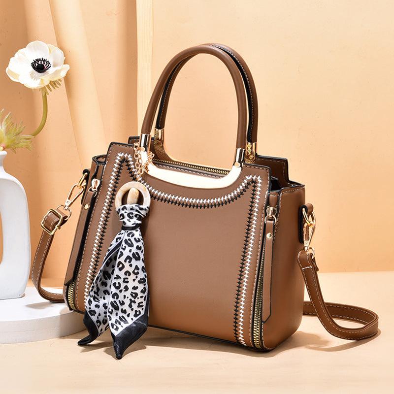 Womens Satchel Bag with Scarf Decor Tote Shoulder Bag