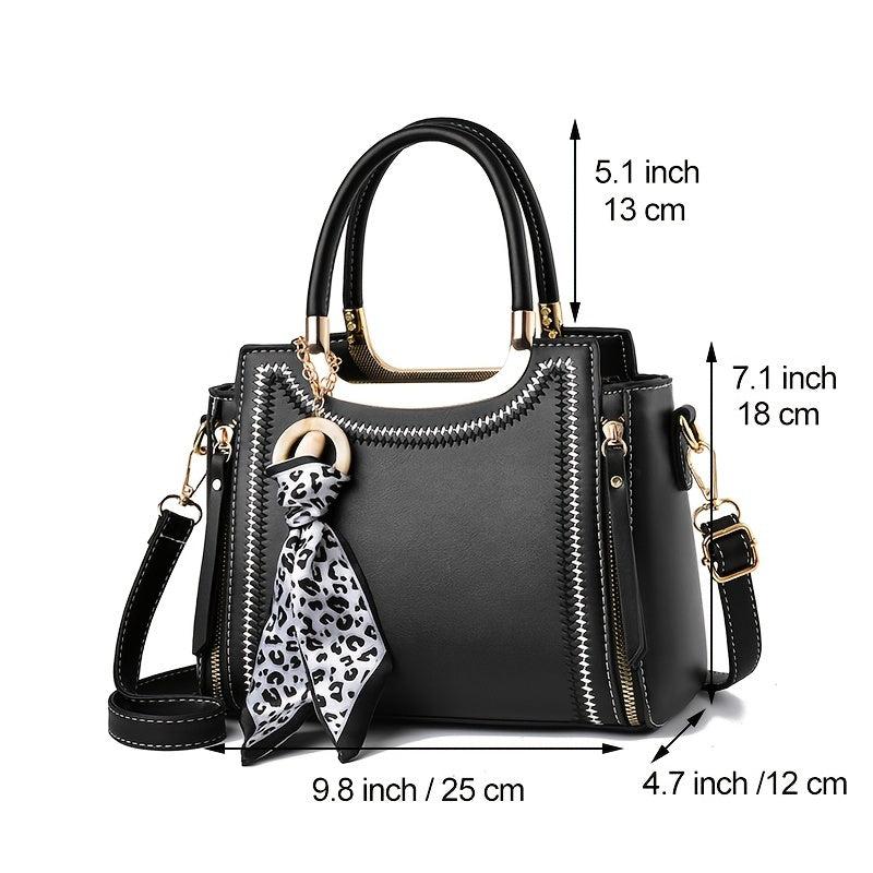Womens Satchel Bag with Scarf Decor Tote Shoulder Bag