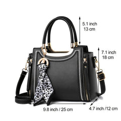 Womens Satchel Bag with Scarf Decor Tote Shoulder Bag