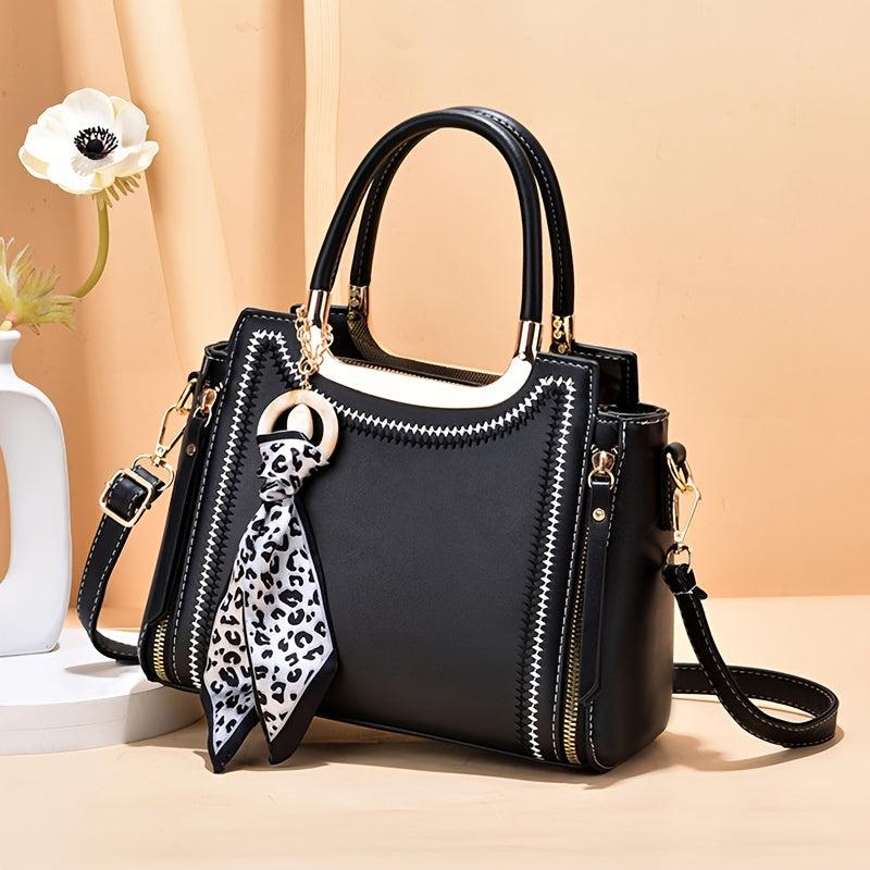 Womens Satchel Bag with Scarf Decor Tote Shoulder Bag