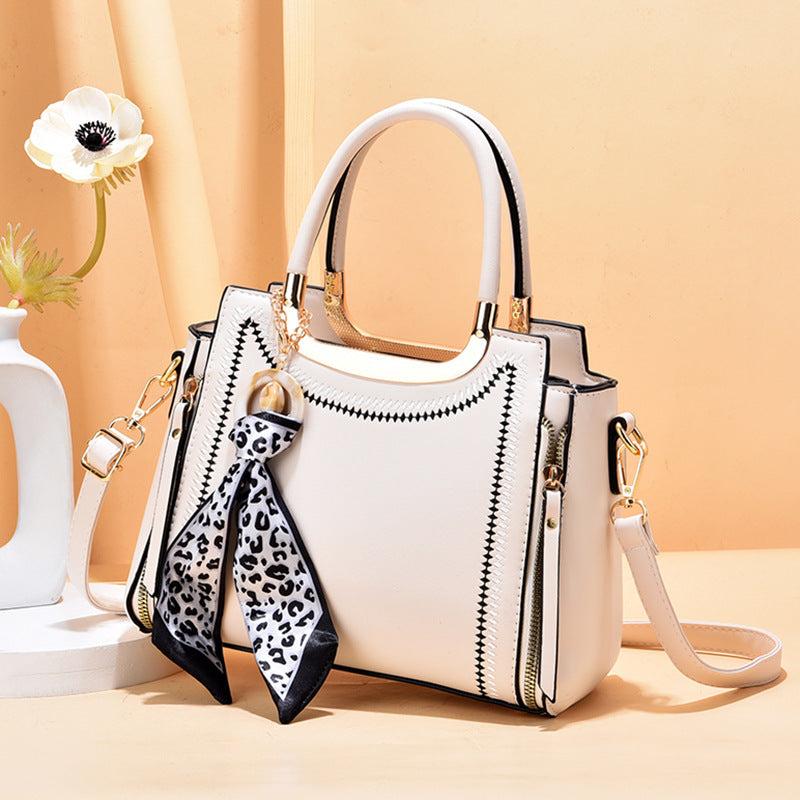 Womens Satchel Bag with Scarf Decor Tote Shoulder Bag