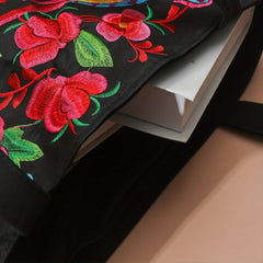 Flower Embroidery Canvas Tote Bag Ethnic Style Shoulder Bag