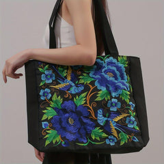Flower Embroidery Canvas Tote Bag Ethnic Style Shoulder Bag