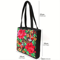 Flower Embroidery Canvas Tote Bag Ethnic Style Shoulder Bag