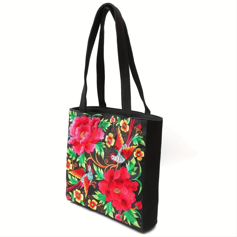 Flower Embroidery Canvas Tote Bag Ethnic Style Shoulder Bag