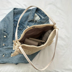 Flower Decor Straw Bag Minimalist Women's Casual Travel Bag