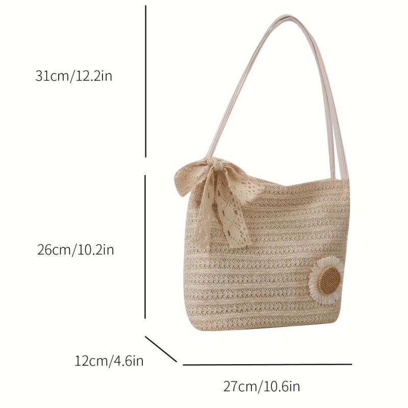 Flower Decor Straw Bag Minimalist Women's Casual Travel Bag