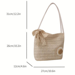 Flower Decor Straw Bag Minimalist Women's Casual Travel Bag