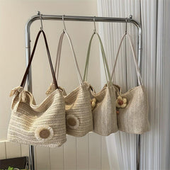 Flower Decor Straw Bag Minimalist Women's Casual Travel Bag
