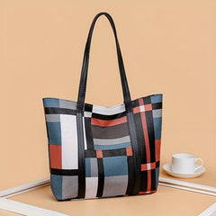 Plaid Pattern Tote Shoulder Bag Large Capacity Work Bag