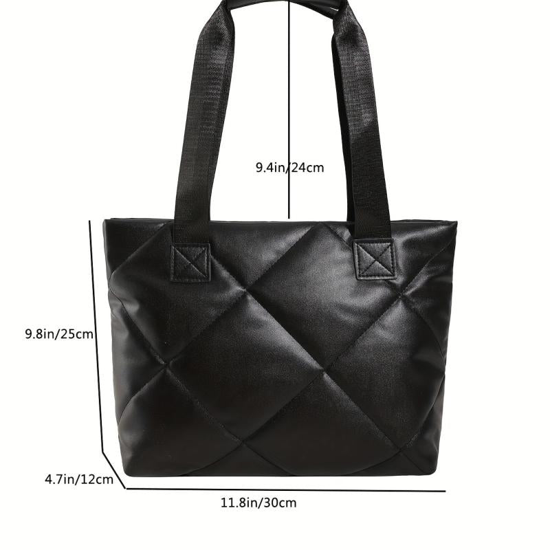 Large Capacity Argyle Pattern Tote Bag Solid Shoulder Bag