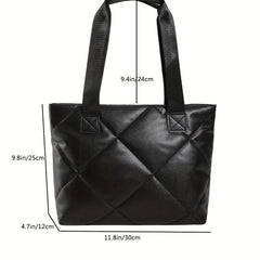 Large Capacity Argyle Pattern Tote Bag Solid Shoulder Bag