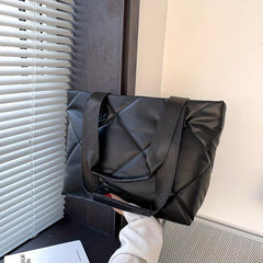 Large Capacity Argyle Pattern Tote Bag Solid Shoulder Bag