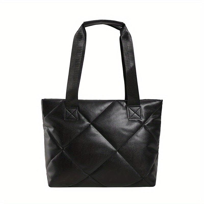 Large Capacity Argyle Pattern Tote Bag Solid Shoulder Bag